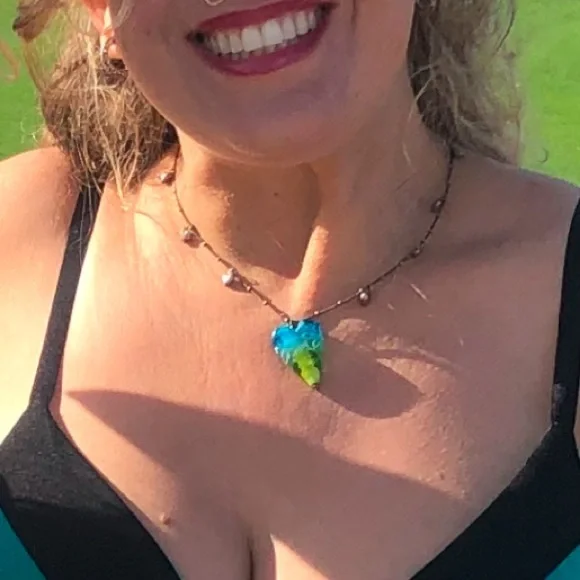 Artisan glass heart necklace sterling silver chain unique Valentine’s Day gift - Picture 4 of 8